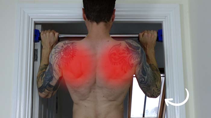 Upper back muscles being used at the top or pull ups